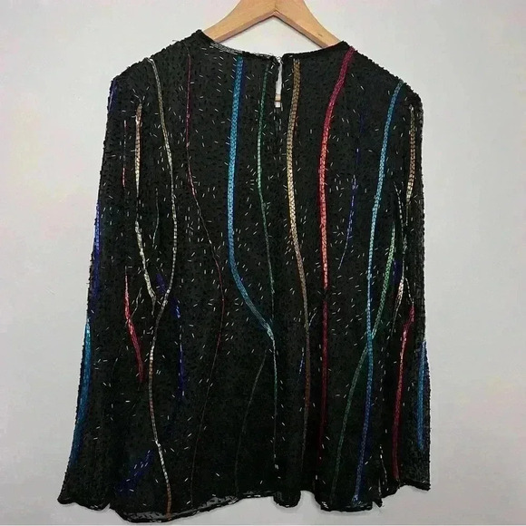 Vintage SWEELO Sequin Beaded Natural Silk Evening Blouse, Size S (6-8) EUC - Picture 5 of 5